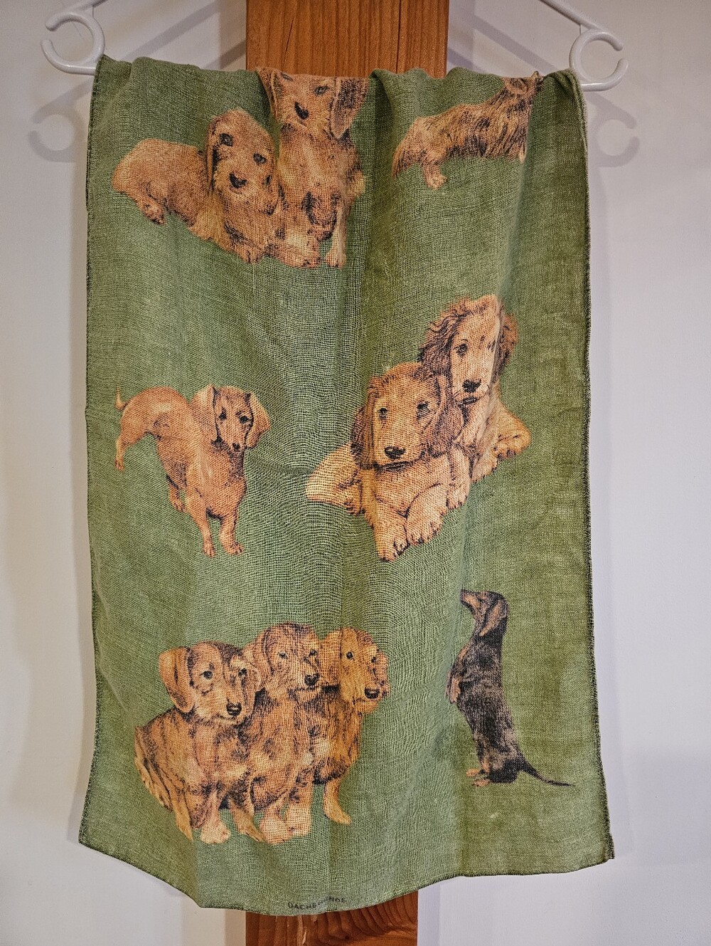 1980s Dachshunds Linen Blend Tea Towel